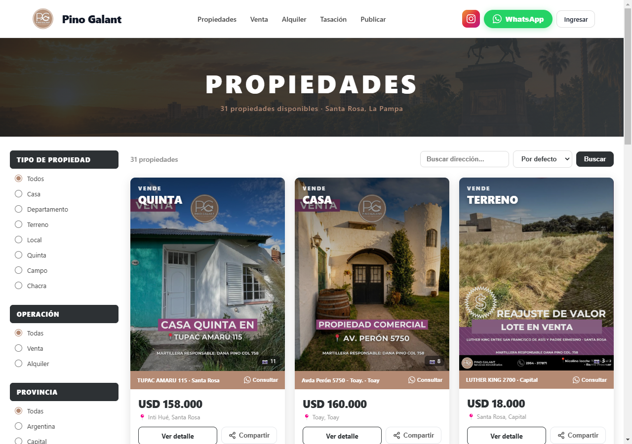 Pino Galant — Propiedades